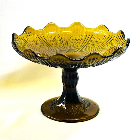 Vintage Amber Centerpiece Compote Early 20th Century Large European Candy Dish - Picture 3 of 11